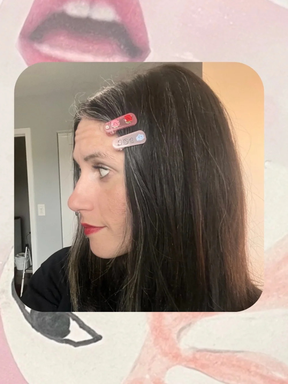 (women) 🍭3/$15 Kawaii Cartoon Fruit Pink Hair Clips